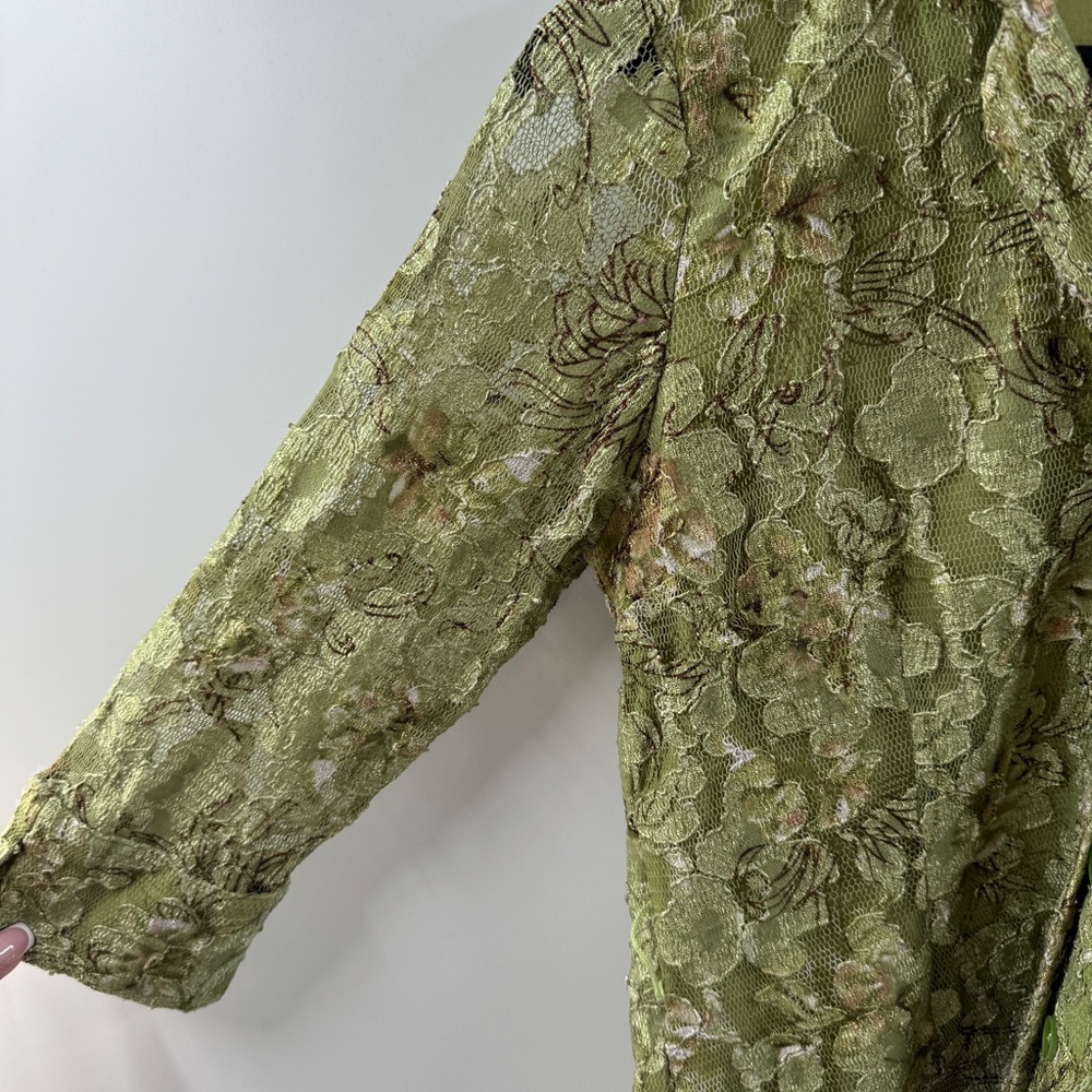 International Concepts Petites Green Lace Quarter Sleeve Button Down Top Size M - Picture 2 of 5